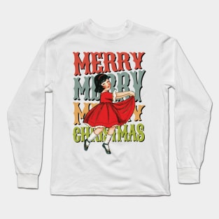 Retro Little Girl Merry Christmas Long Sleeve T-Shirt